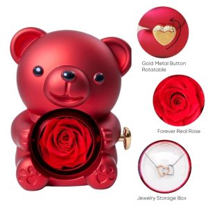 Collar HEARTS y caja joyero con oso giratorio | HEARTS_ROSBEAR