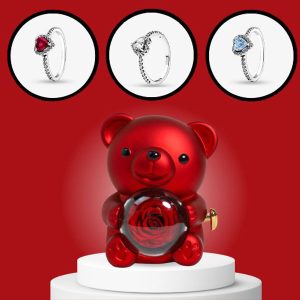 Anillo de compromiso y caja joyero con oso giratorio | HEARTISO_ROSBEAR